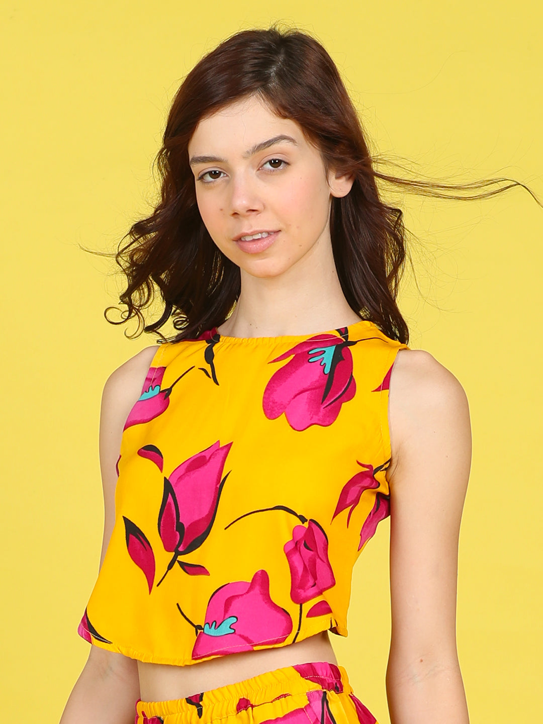 Cutiekins Girls Trendy Bold Style Printed Top -Mustard & Dark Pink