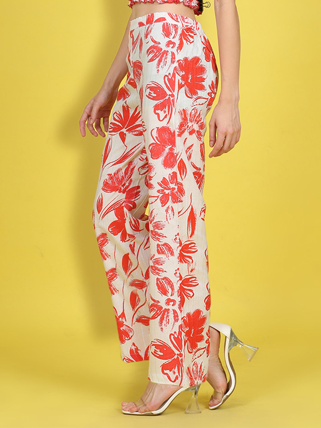 Cutiekins Girls Trendy Bold Style Printed Palazzo -Off White & Red