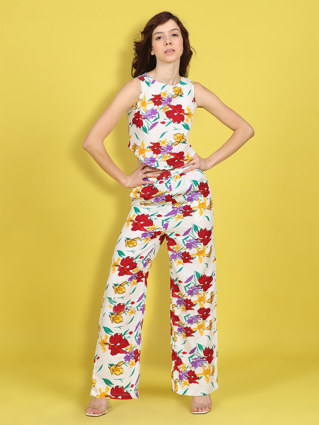 Cutiekins Girls Trendy Bold Style Printed Top & Palazzo Co-ord Set -Off White & Multi