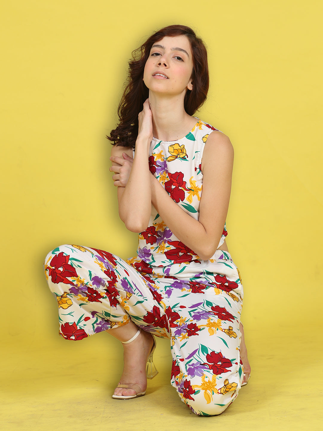 Cutiekins Girls Trendy Bold Style Printed Top & Palazzo Co-ord Set -Off White & Multi