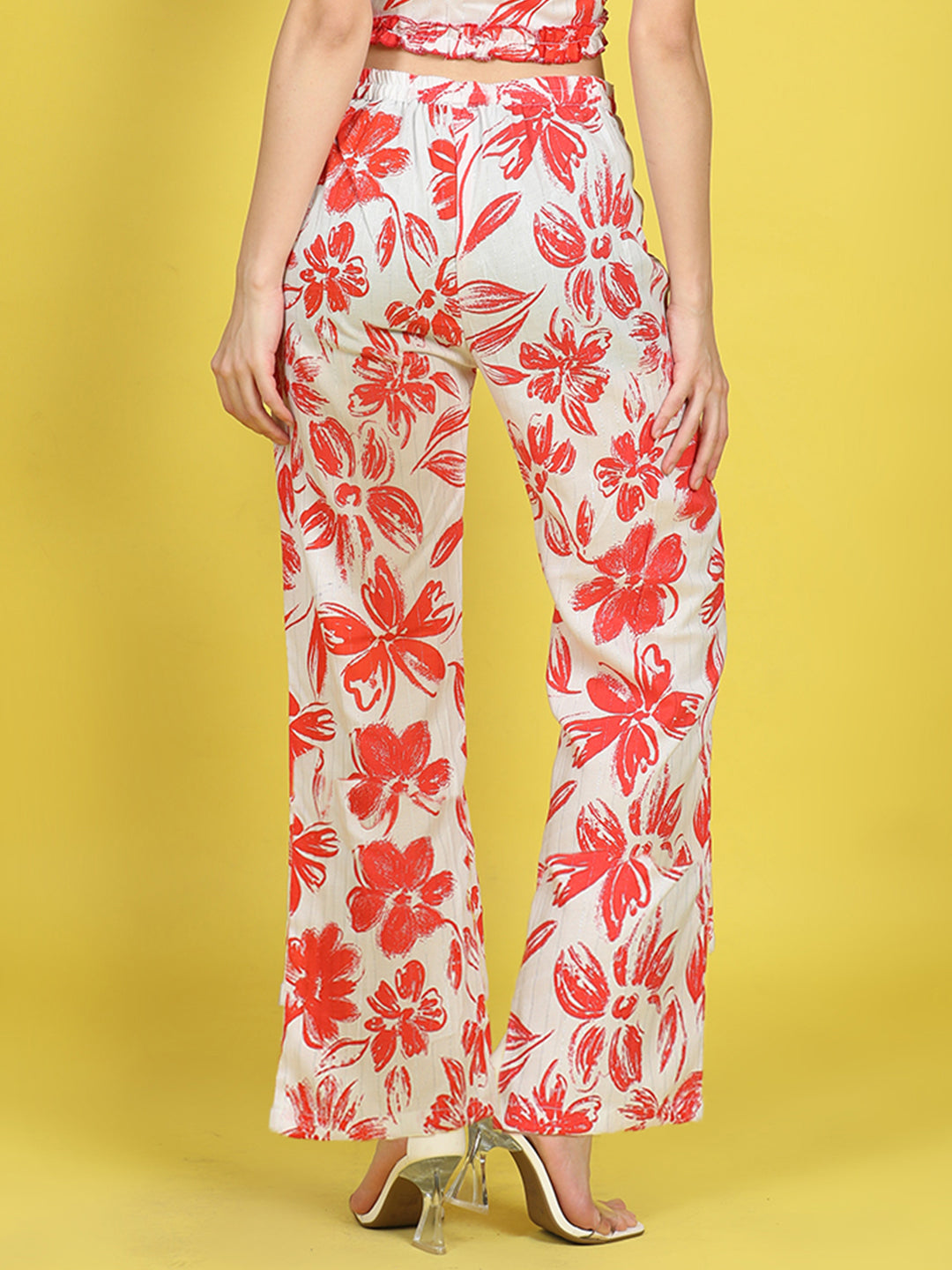 Cutiekins Girls Trendy Bold Style Printed Palazzo -Off White & Red