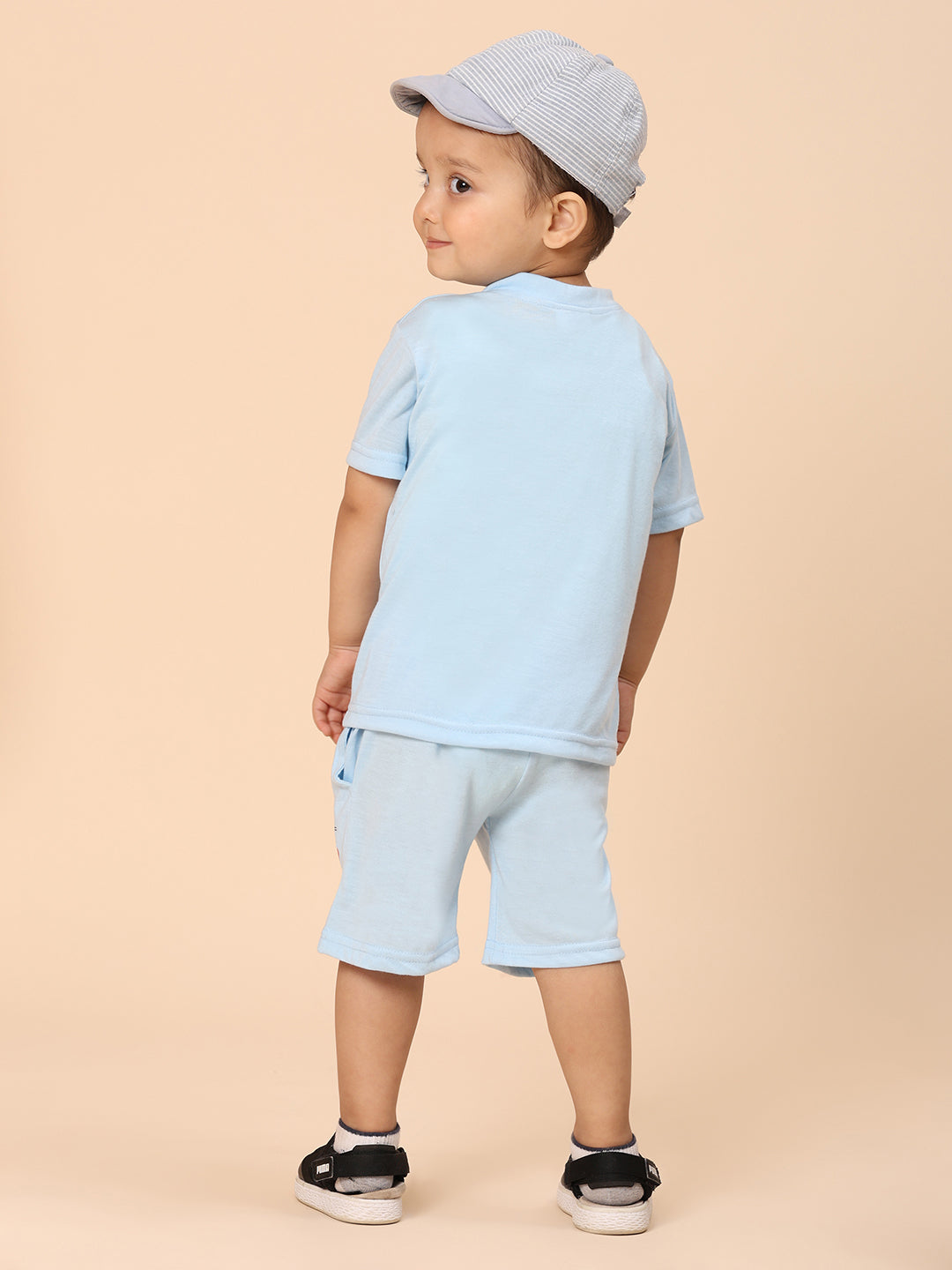 Cutiekins Boys Graphic Print T-shirt with Shorts -Sky Blue & Rust