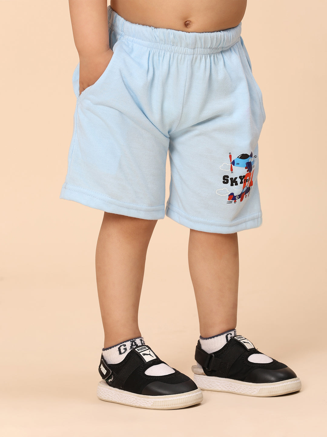 Cutiekins Boys Graphic Print T-shirt with Shorts -Sky Blue & Rust