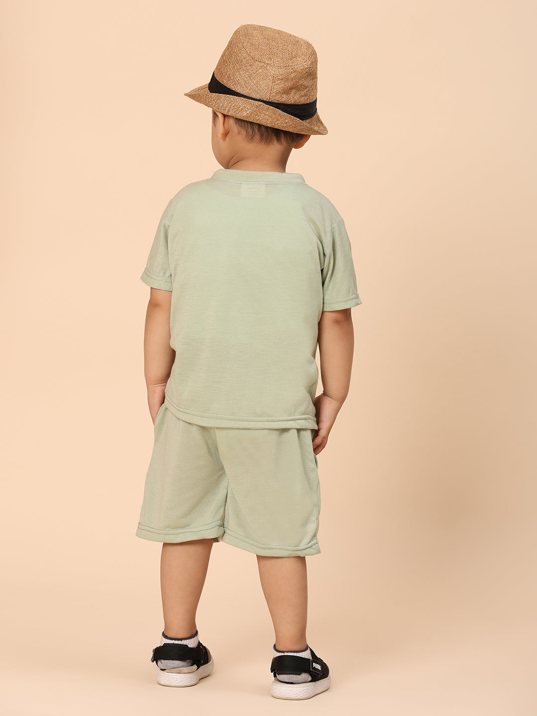 Cutiekins Boys Graphic Print T-shirt with Shorts -Pista Green & Mustard