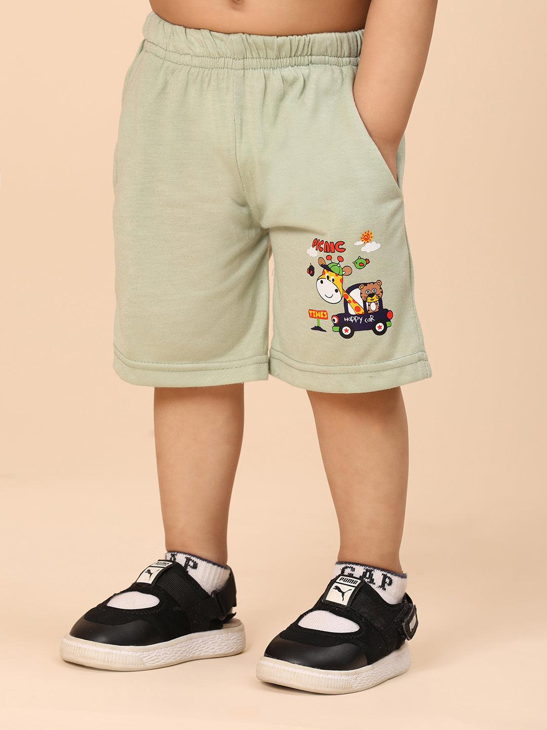 Cutiekins Boys Graphic Print T-shirt with Shorts -Pista Green & Mustard