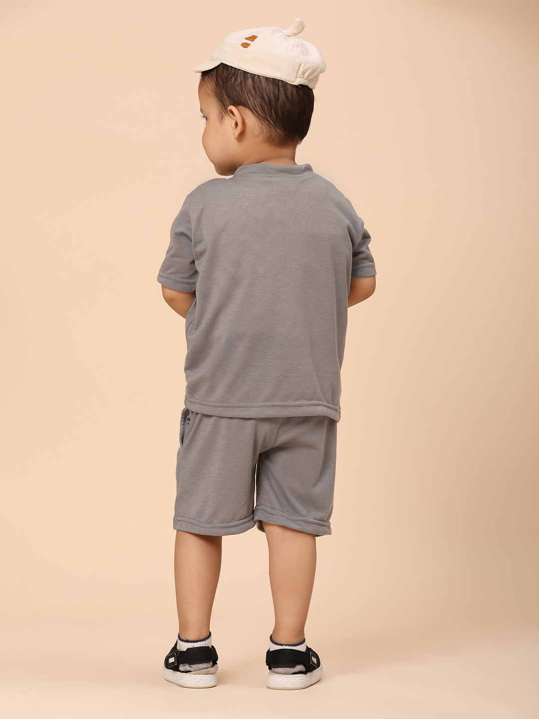 Cutiekins Boys Dino Graphic Print T-shirt with Shorts -Grey & Green