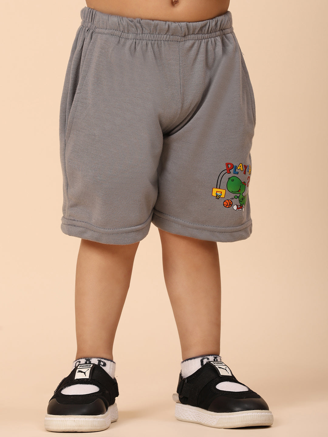 Cutiekins Boys Dino Graphic Print T-shirt with Shorts -Grey & Green