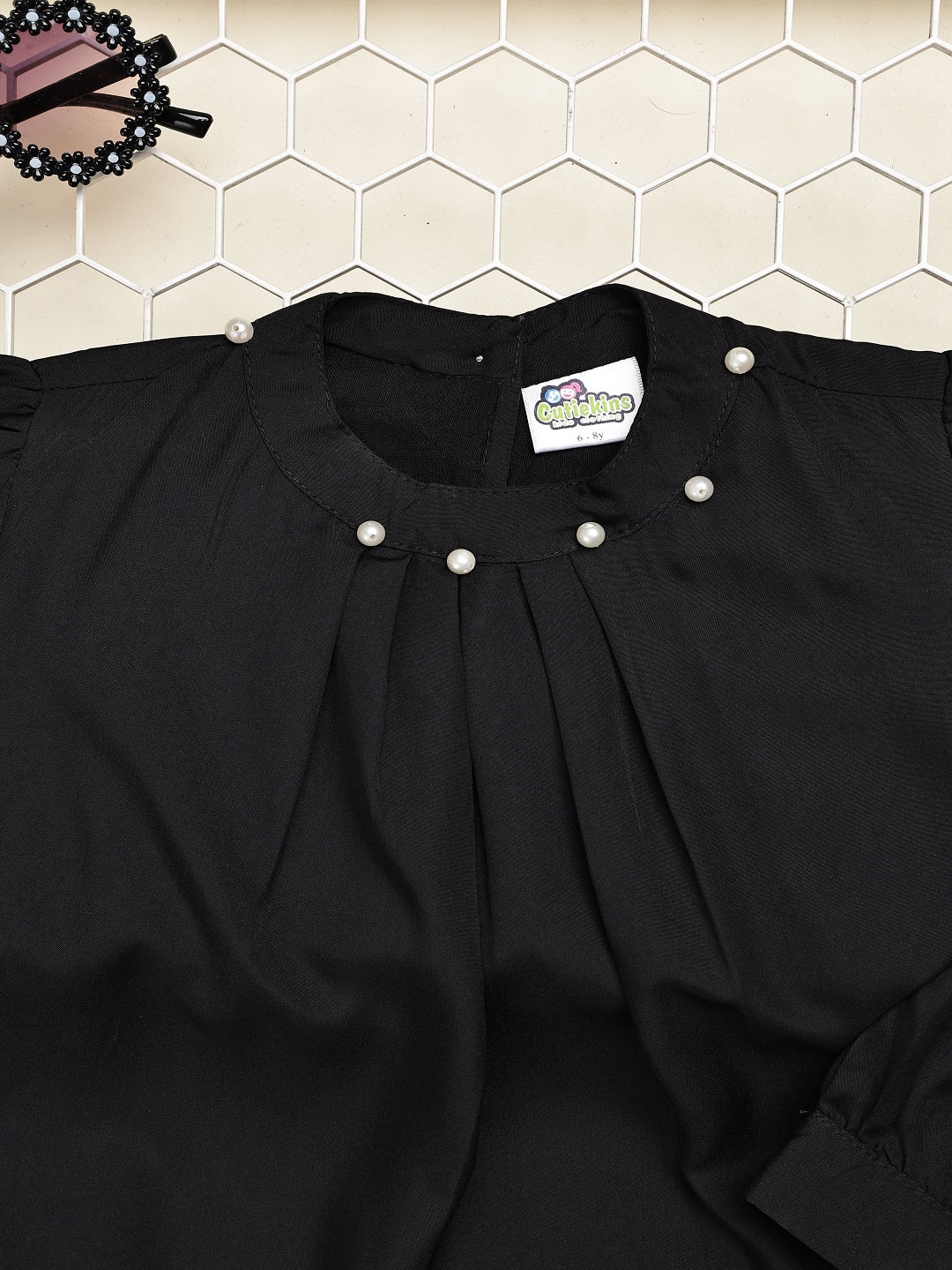 Cutiekins Girls Solid Embellished Casual Top -Black