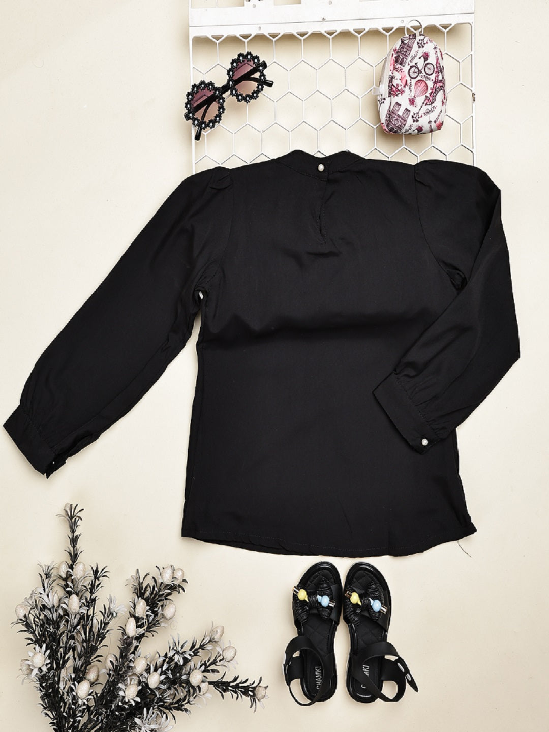 Cutiekins Girls Solid Embellished Casual Top -Black