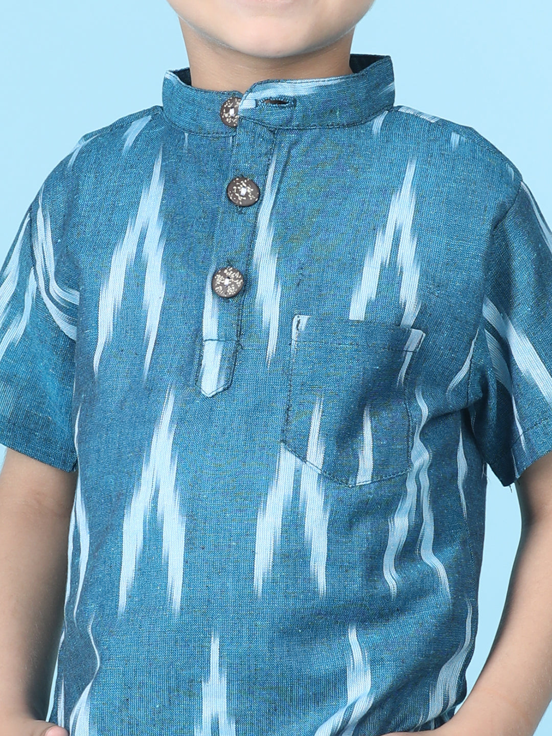 Cutiekins Boys Abstract Print T-Shirt With Solid Lycra Short -Ocean Blue & White