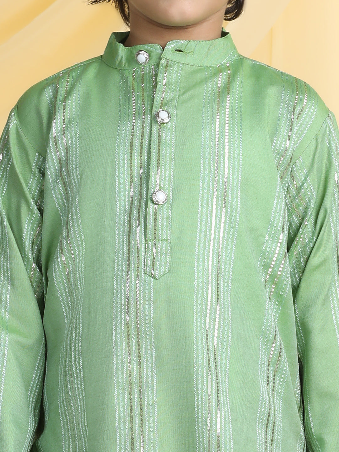 Cutiekins Boys Solid Mandarin Collar Kurta with Dhoti -Green & Silver