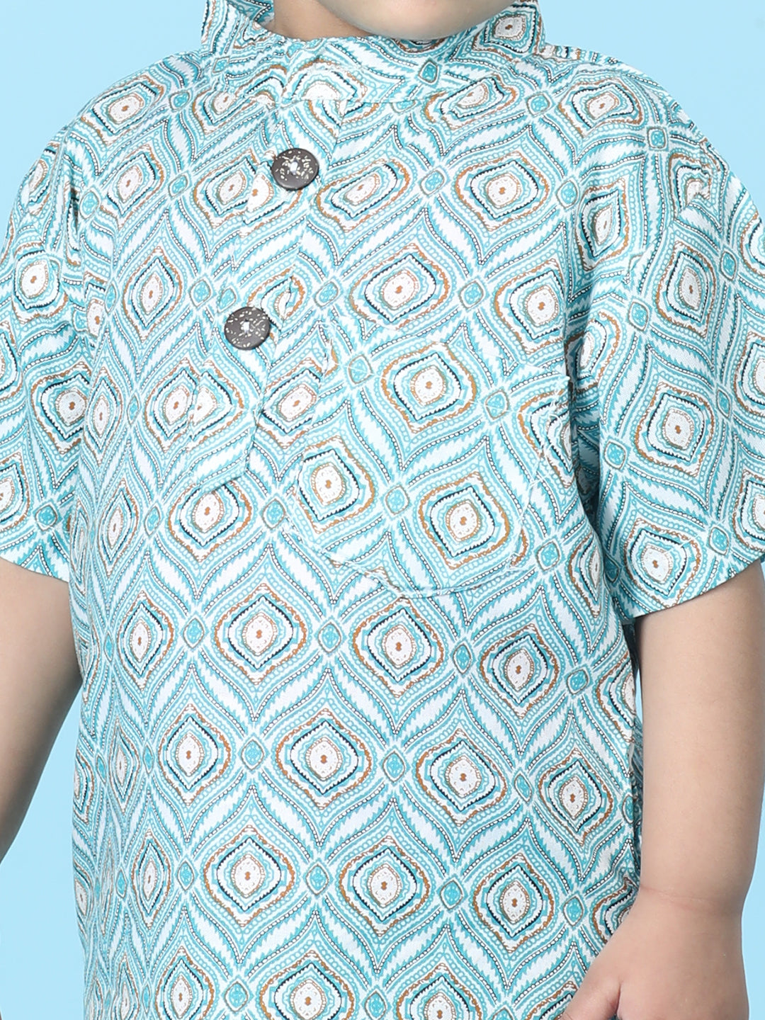 Cutiekins Boys Printed T-Shirt With Solid Denim Short -Turquoise Blue & Black