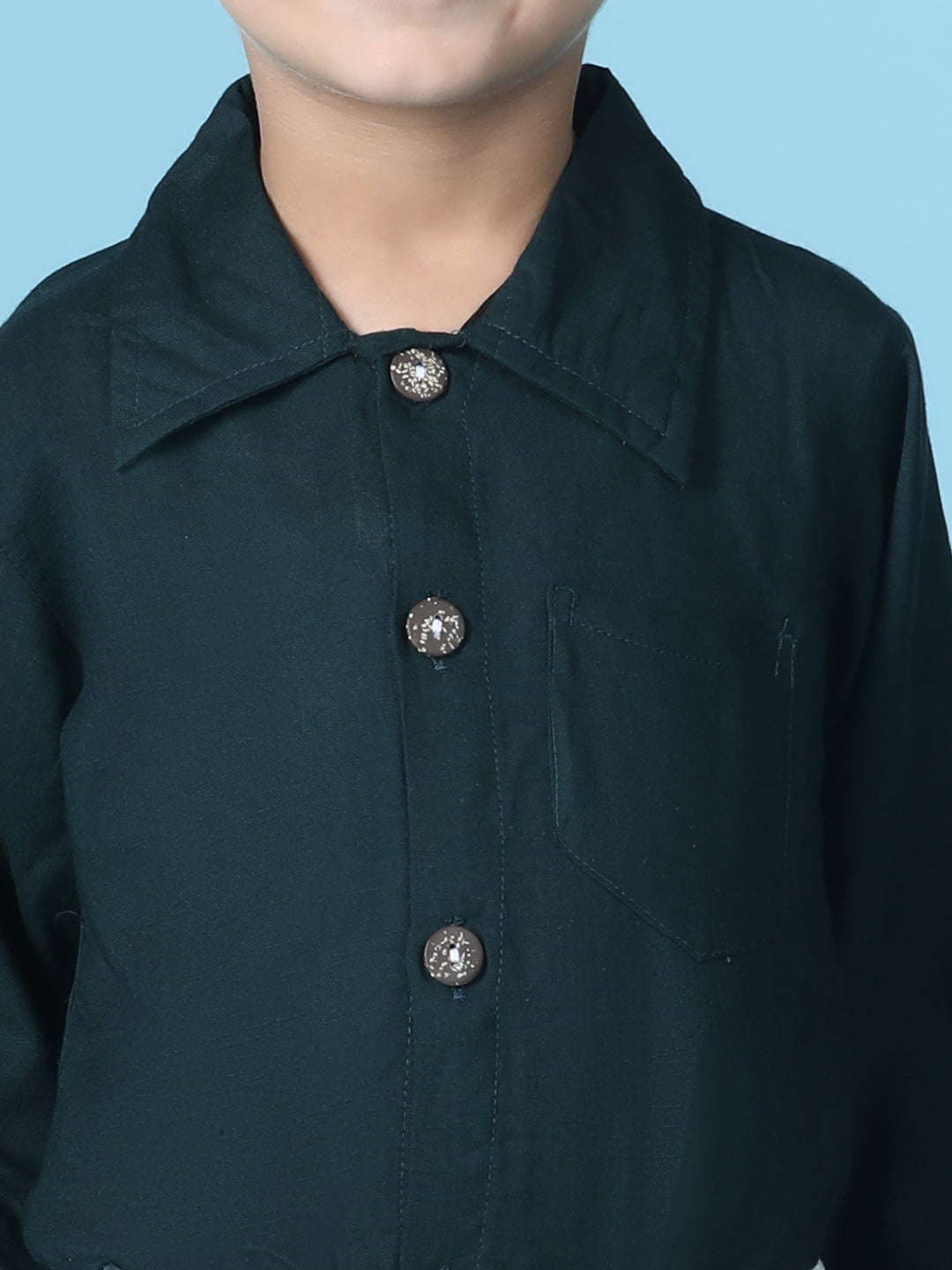 Cutiekins Boys Solid Shirt With Solid Lycra Cargo Short -Deep Green & White