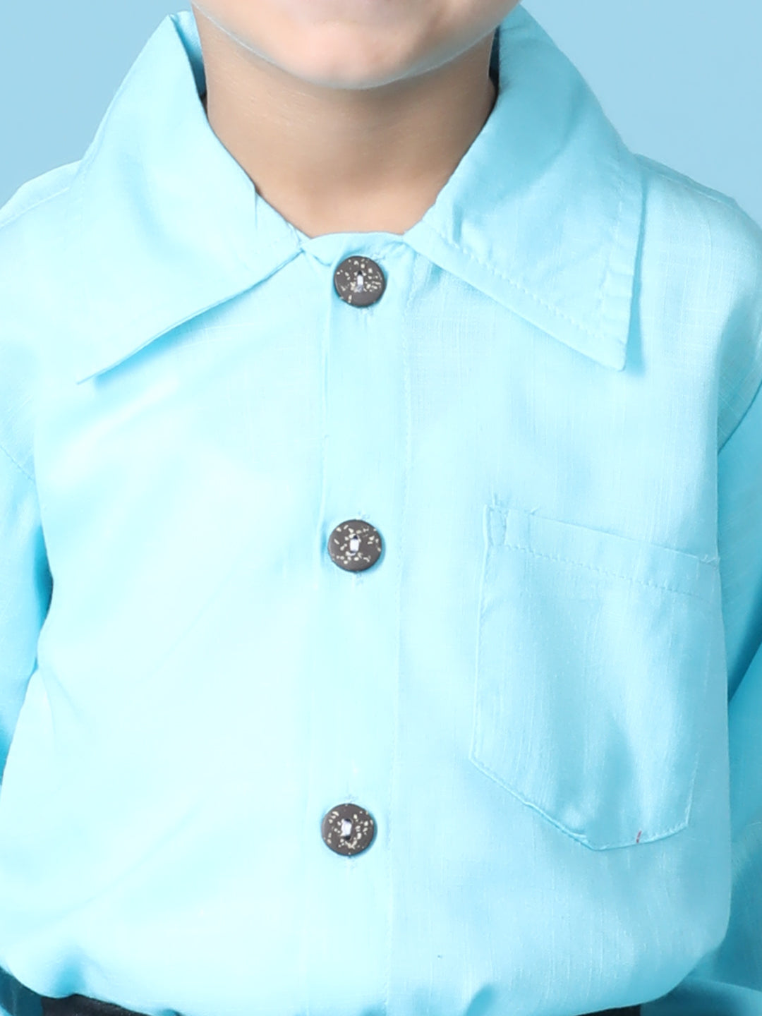 Cutiekins Boys Solid Shirt With Solid Denim Cargo Short -Sky Blue & Black