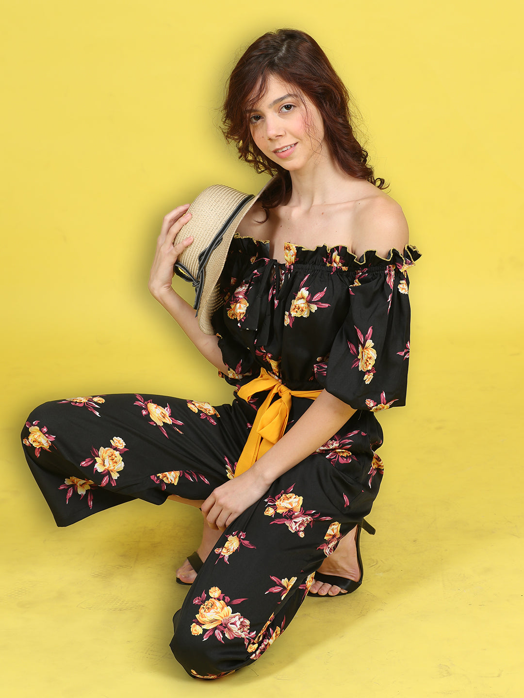 Cutiekins Stylish & Trendy Printed Jumpsuit for Kids -Black & Yellow