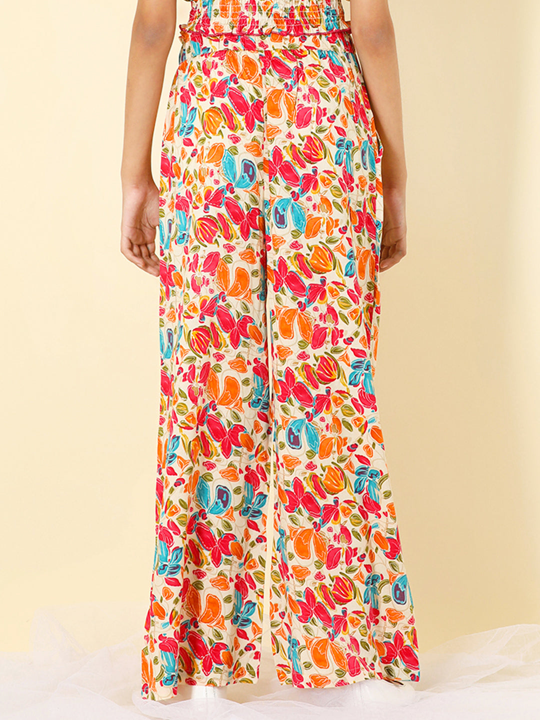Cutiekins Girls Rayon Tropical Print Palazzo -Multicolor