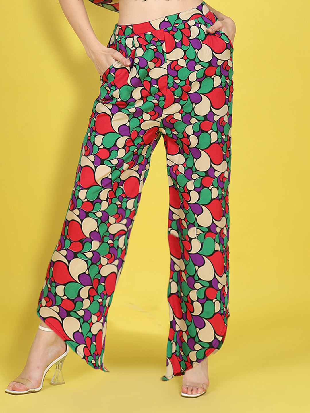 Cutiekins Girls Trendy Bold Style Printed Palazzo -Red & Multi