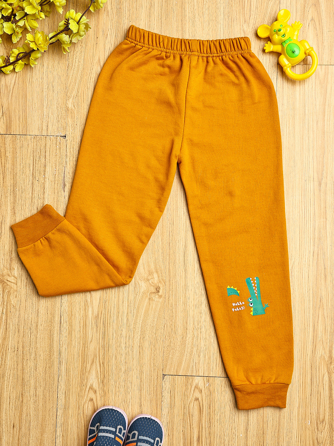 Cutiekins Boys Crocodile Graphic Print cozy Trackpant -Mustard & Green