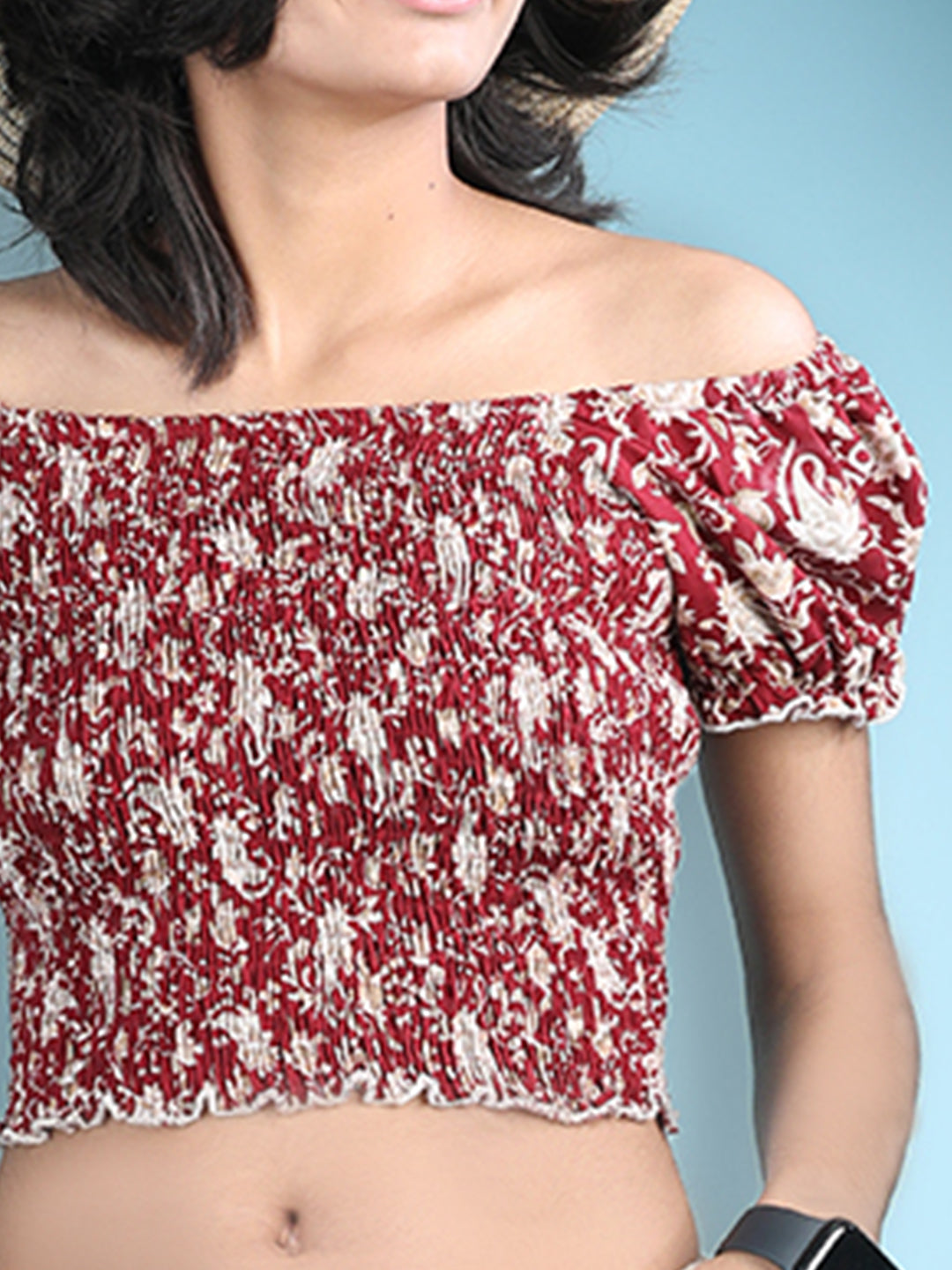 Cutiekins Girls Trendy Bold Style Printed Top -Maroon & Off White
