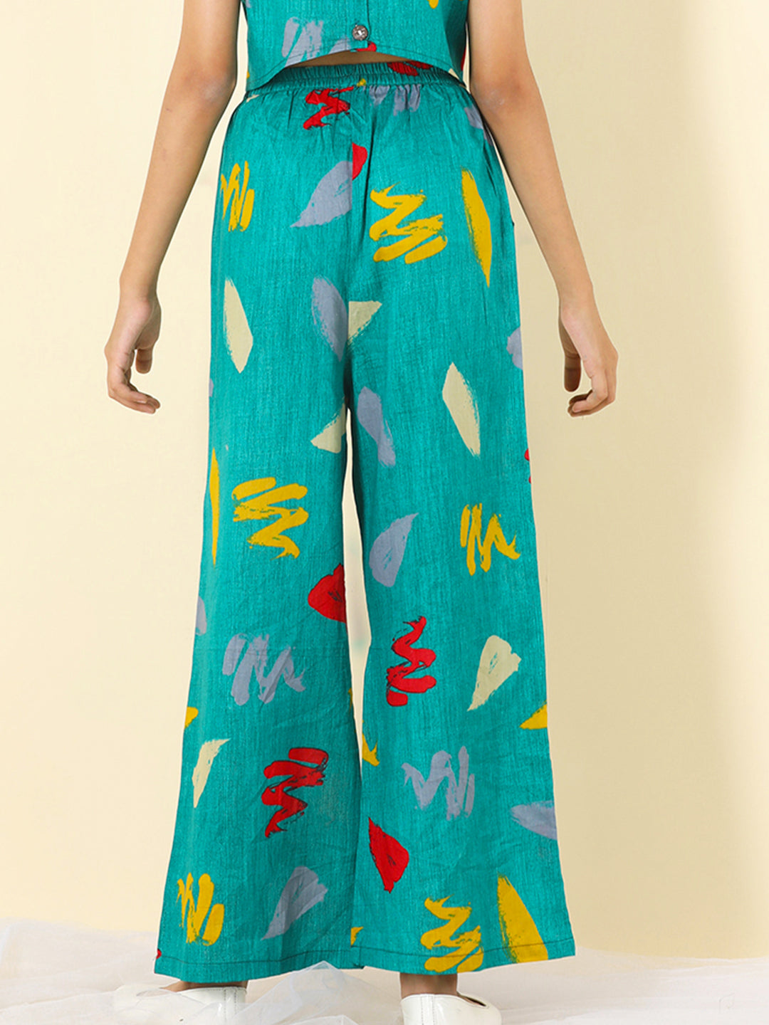 Cutiekins Girls Cotton Abstract Print Palazzo -Rama Green & Yellow