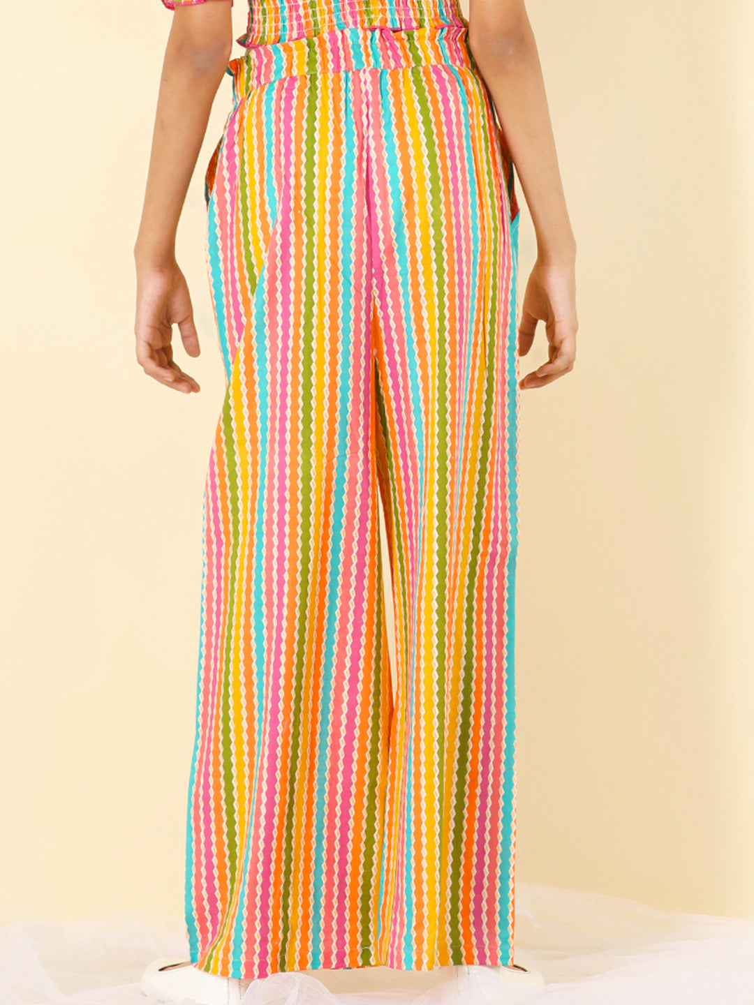 Cutiekins Girls Cotton Vertical Stripes Print Palazzo -Multicolor