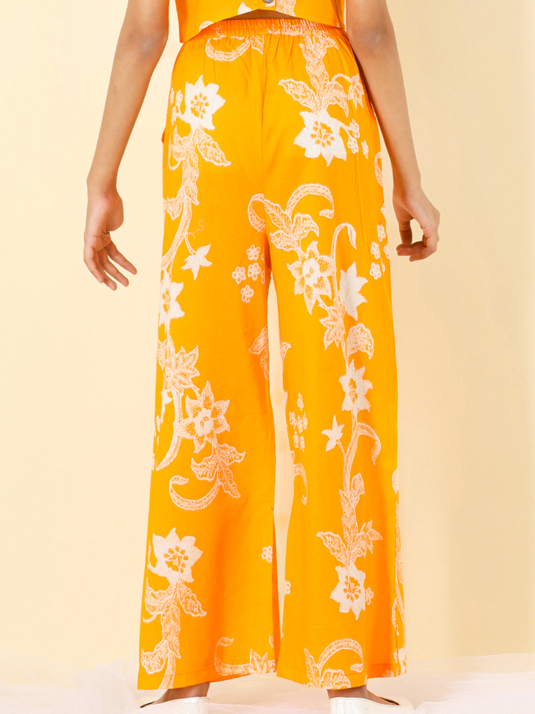 Cutiekins Girls Cotton Tropical Print Palazzo -Orange & White