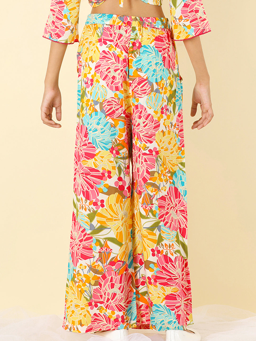 Cutiekins Girls Rayon Floral Print Palazzo -Multicolor