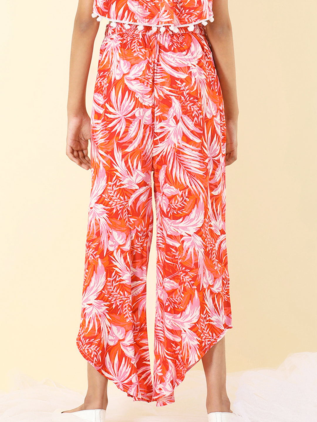 Cutiekins Girls Cotton Tropical Print Palazzo -Orange & White