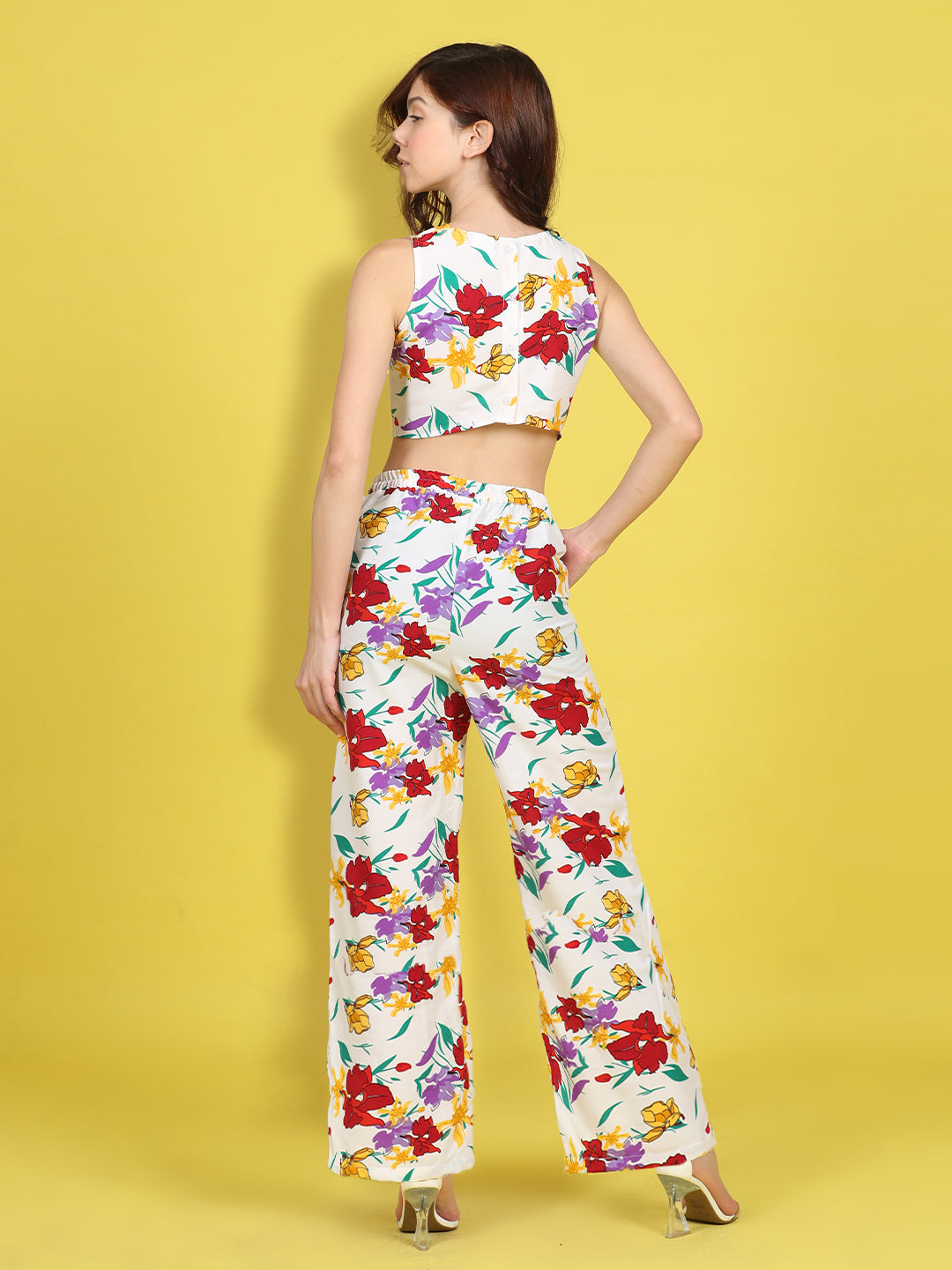 Cutiekins Girls Trendy Bold Style Printed Top & Palazzo Co-ord Set -Off White & Multi