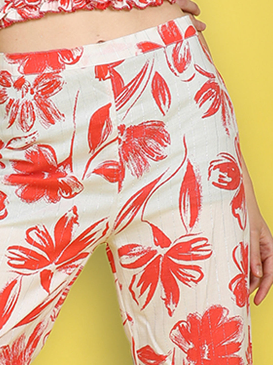 Cutiekins Girls Trendy Bold Style Printed Palazzo -Off White & Red