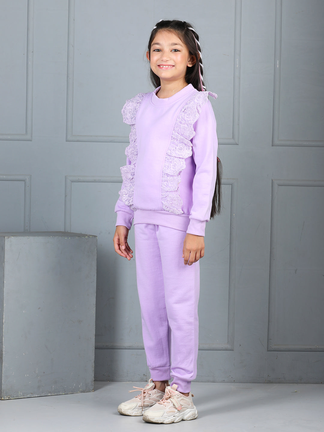 Cutiekins Girls Solid Embellished Cozy Tracksuit -Lavender
