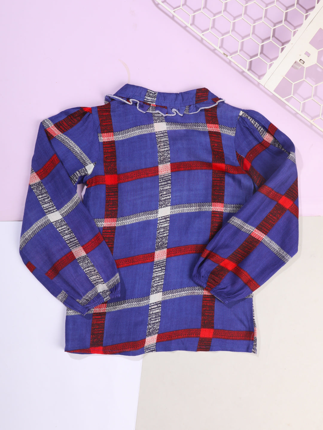 Cutiekins Girls Checked Print Shirt Style Top -Dark Blue & Red