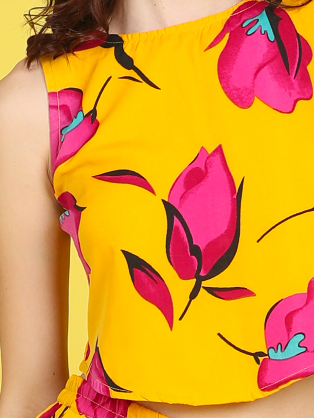 Cutiekins Girls Trendy Bold Style Printed Top -Mustard & Dark Pink