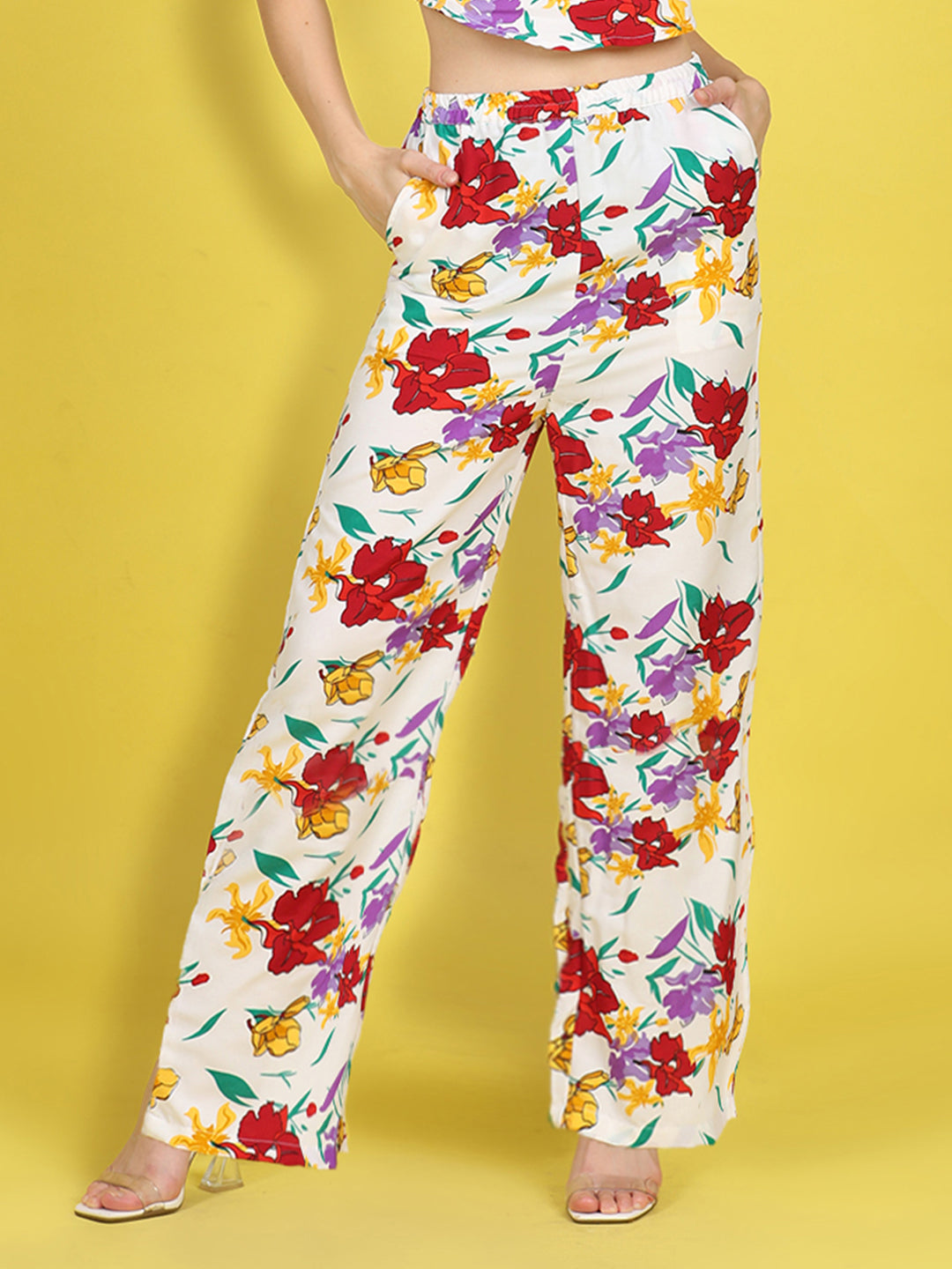 Cutiekins Girls Trendy Bold Style Printed Palazzo -White & Multi