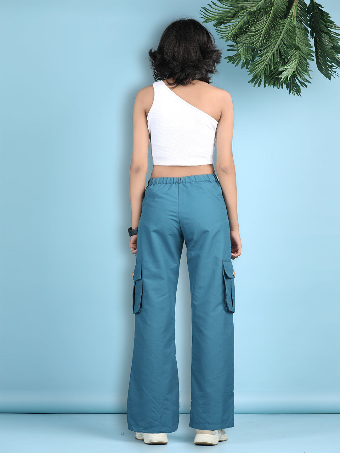 Cutiekins Girls Solid Embellished Top with Solid Cargo -White & Blue