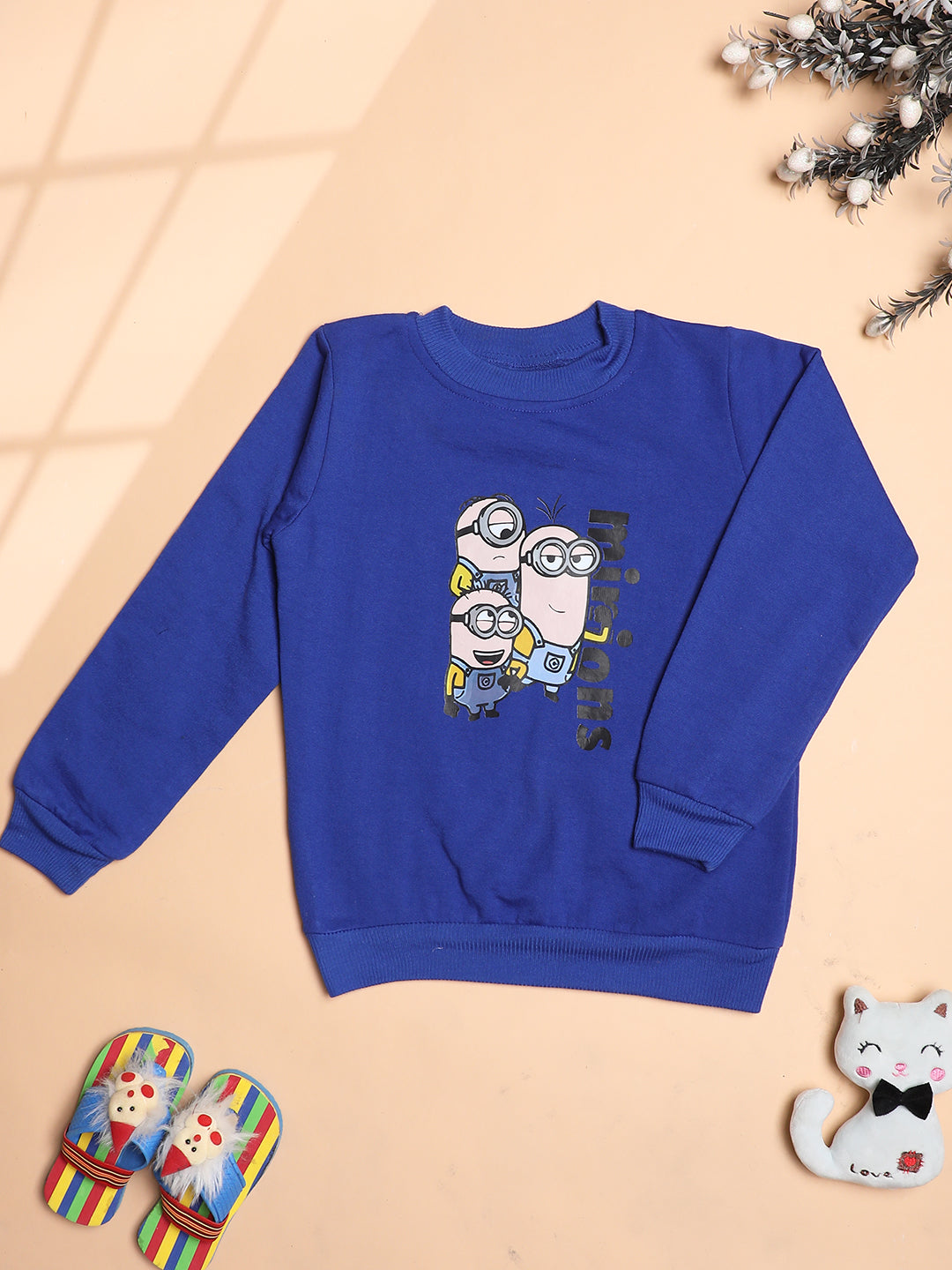 Cutiekins Boys Minions Graphic Print Trendy Winter Sweatshirt -DarkBlue  Nude