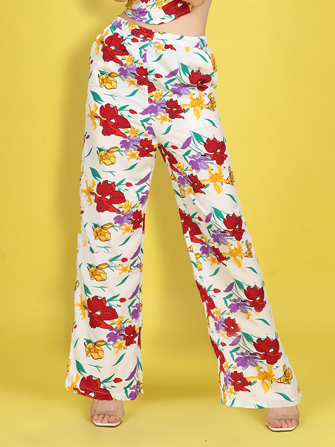 Cutiekins Girls Trendy Bold Style Printed Palazzo -White & Multi