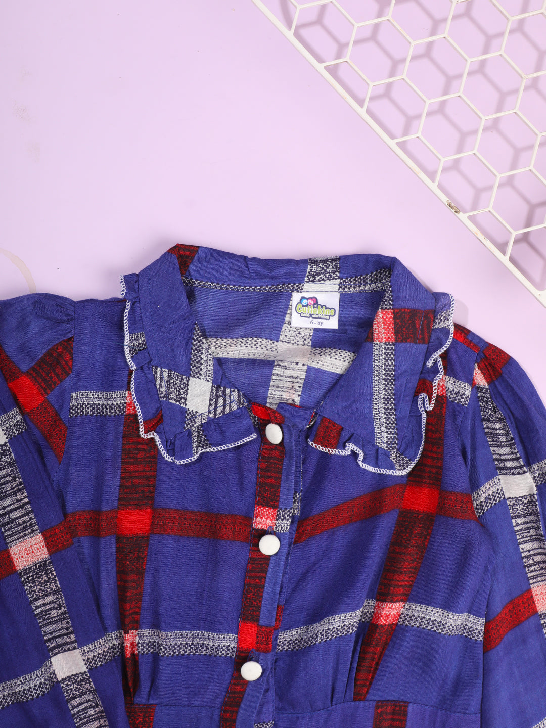 Cutiekins Girls Checked Print Shirt Style Top -Dark Blue & Red