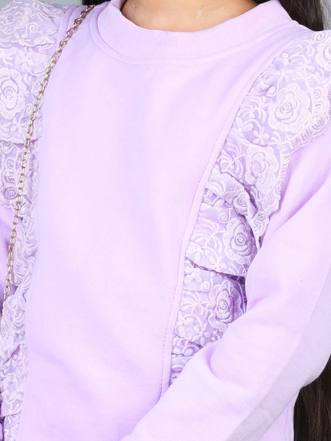 Cutiekins Girls Solid Embellished Cozy Tracksuit -Lavender