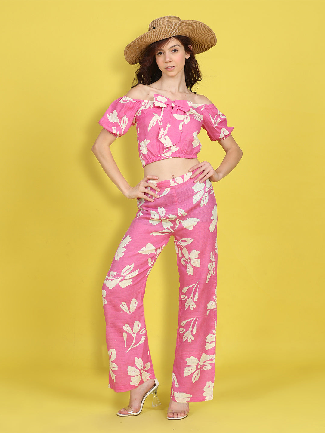 Cutiekins Girls Trendy Bold Style Printed Top & Palazzo Co-ord Set -Onion Pink & Off White