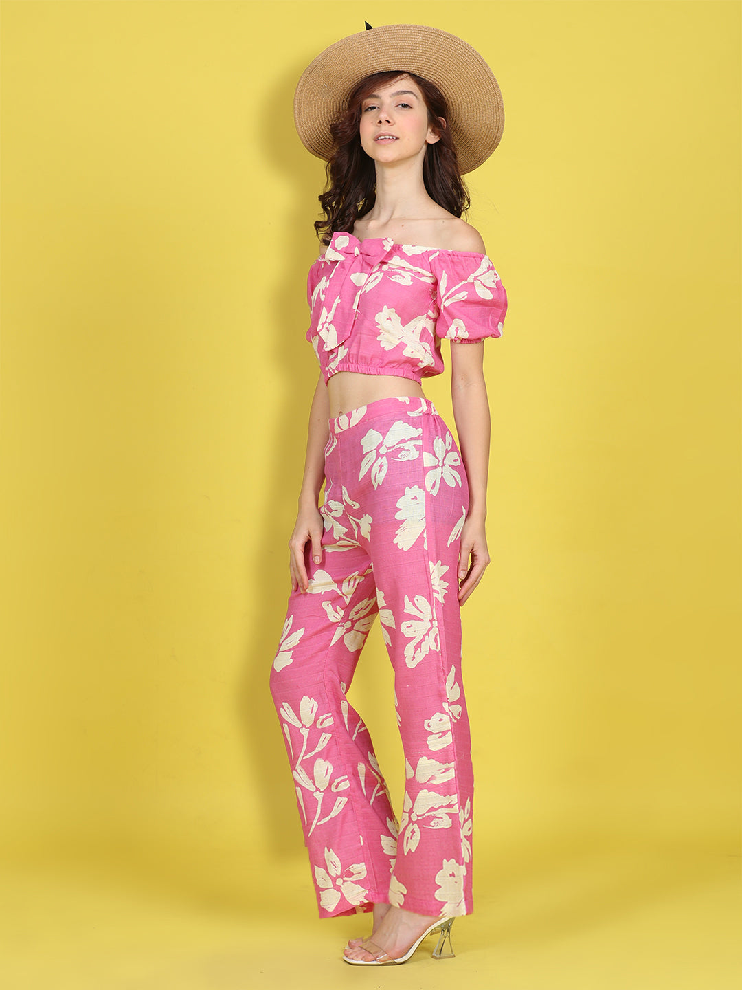 Cutiekins Girls Trendy Bold Style Printed Top & Palazzo Co-ord Set -Onion Pink & Off White