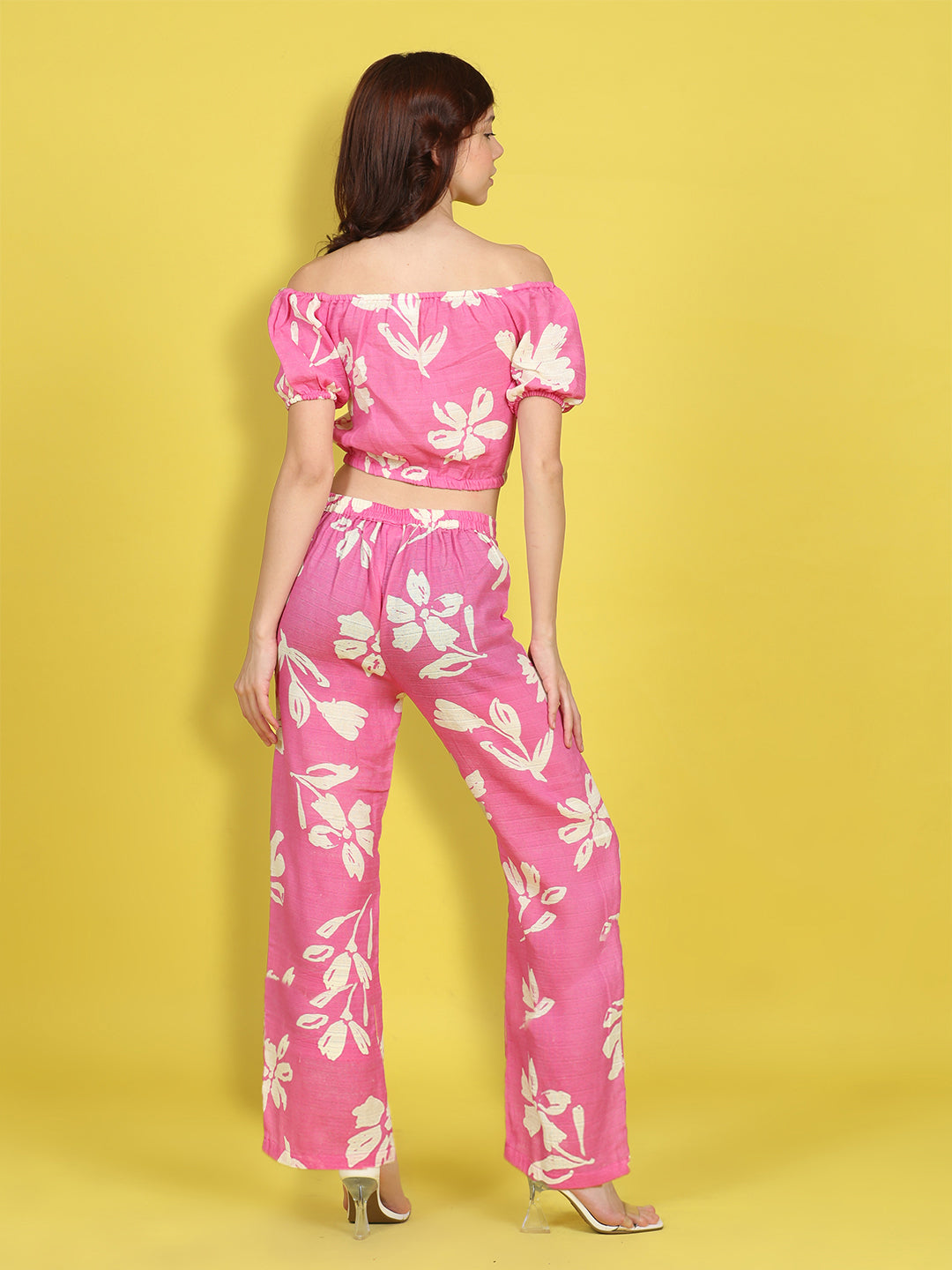 Cutiekins Girls Trendy Bold Style Printed Top & Palazzo Co-ord Set -Onion Pink & Off White