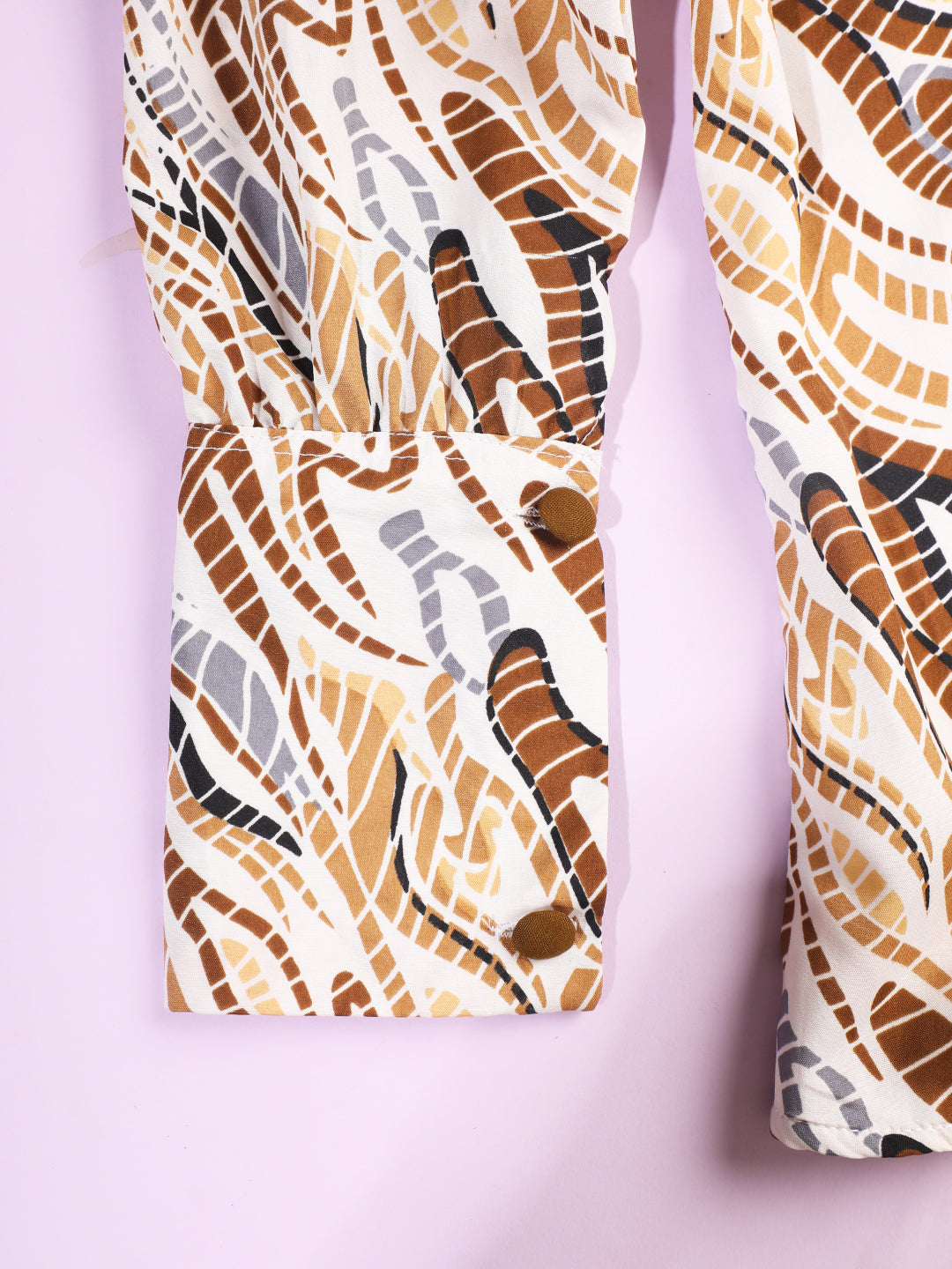 Cutiekins Girls Abstract Print Shirt Style Top -Off White & Brown