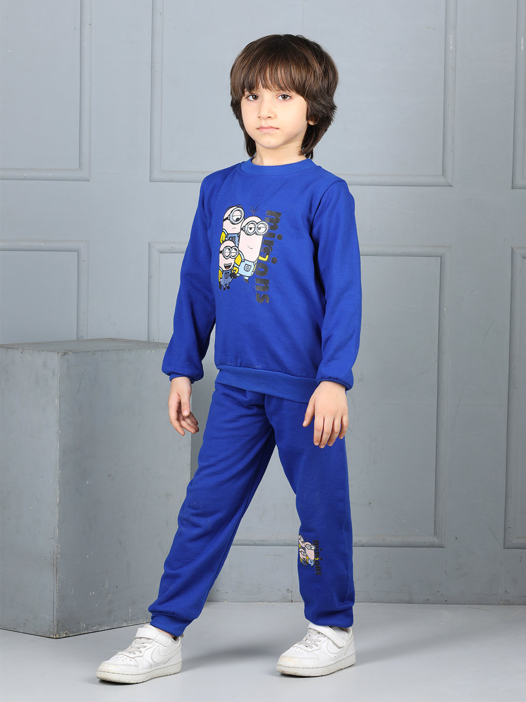 Cutiekins Boys Minions Graphic Print cozy Tracksuit -Dark Blue & Nude