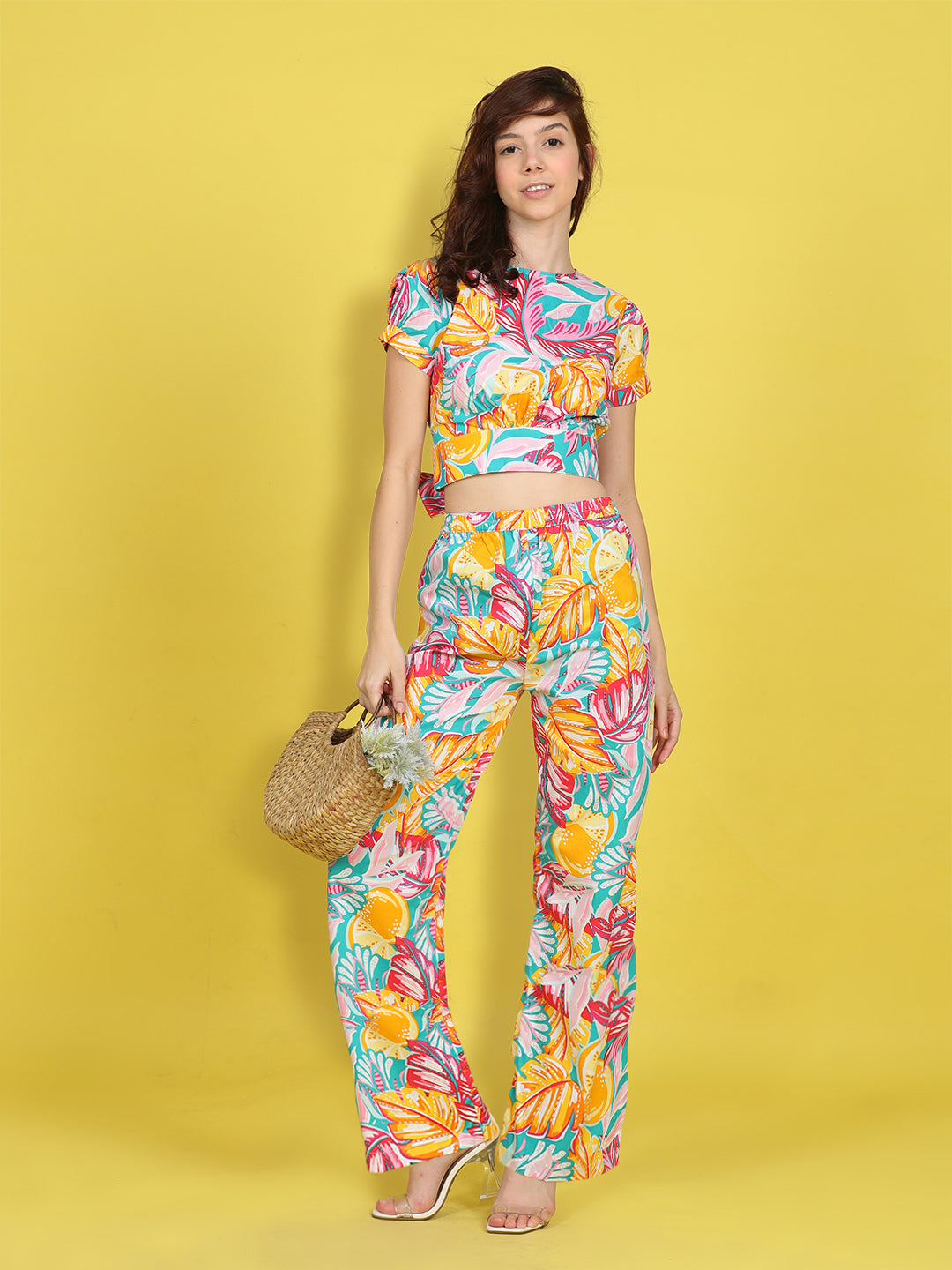 Cutiekins Girls Trendy Bold Style Printed Top & Palazzo Co-ord Set -Blue & Multi