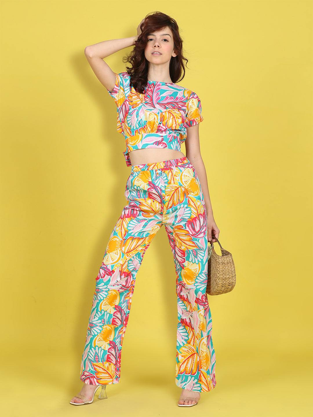 Cutiekins Girls Trendy Bold Style Printed Top & Palazzo Co-ord Set -Blue & Multi