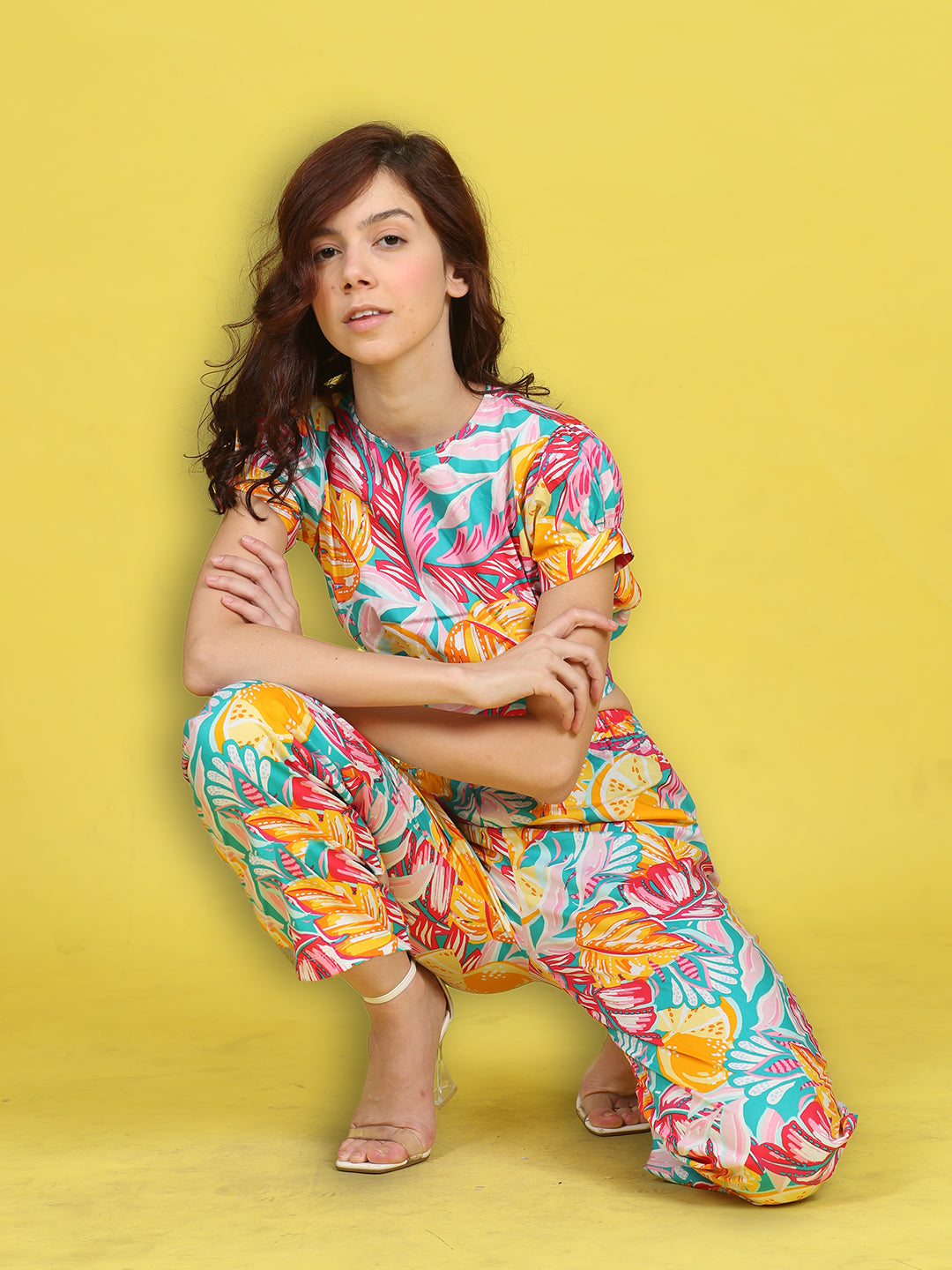 Cutiekins Girls Trendy Bold Style Printed Top & Palazzo Co-ord Set -Blue & Multi