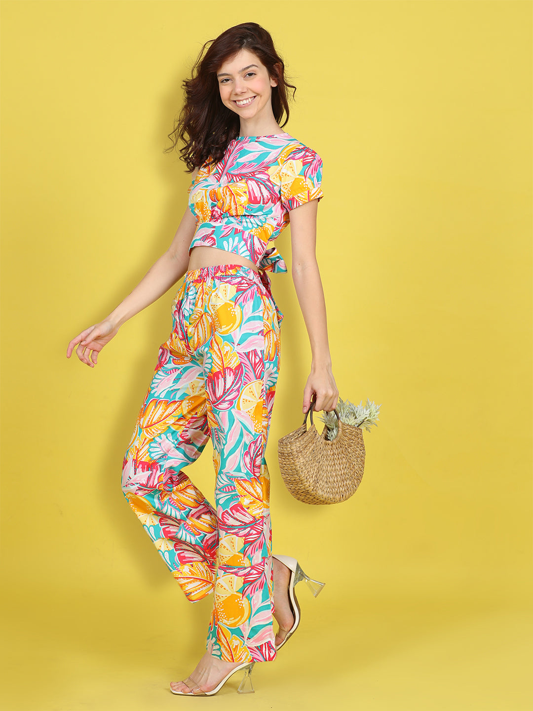 Cutiekins Girls Trendy Bold Style Printed Top & Palazzo Co-ord Set -Blue & Multi