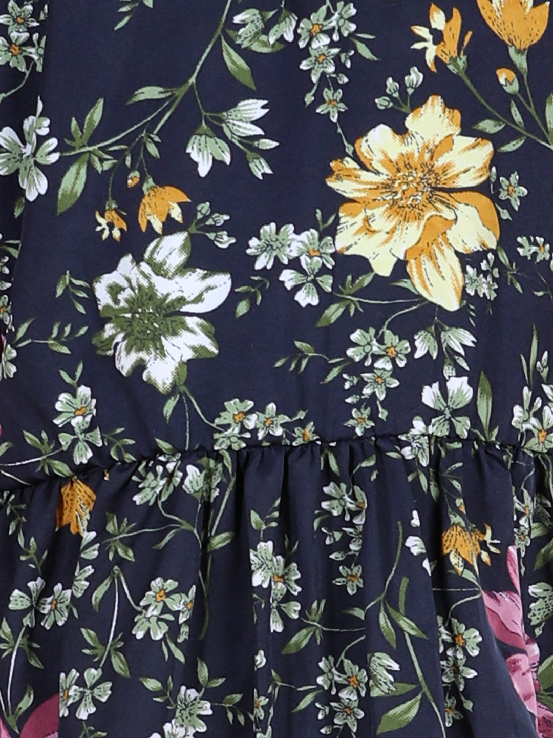 Cutiekins Girls Floral Off-Shoulder High Low Crepe Dress (Dark Blue)