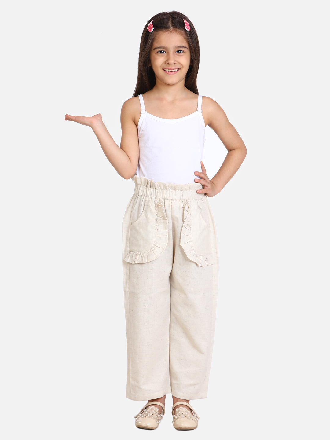 Cutiekins Regular Fit Girls Beige Cotton Palazzo